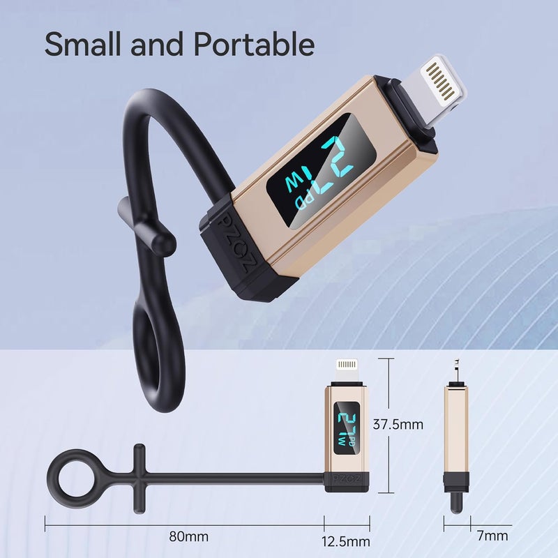 Pzoz محول USB C إلى Lightning مع شاشة LED، شاحن سريع 27W Type C PD لموبايل 14/13/12/11/XS/XR/SE/AirPods، يناسب كابل شاحن MacBook، يدعم نقل البيانات (عبوة 2)  - Image 3